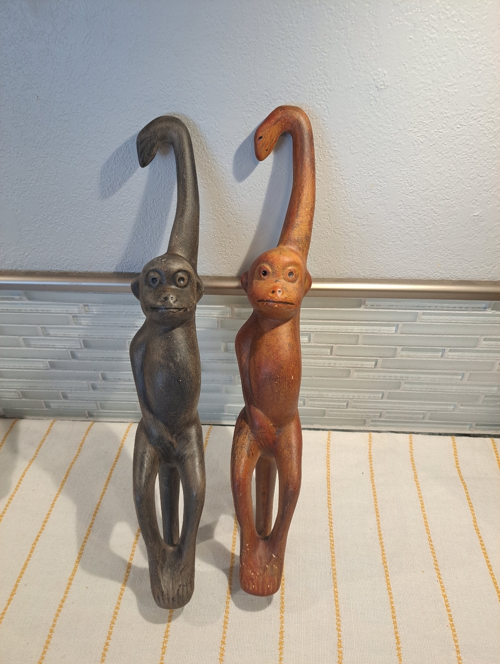 2 Ceramic Hanging Monkeys. Wall Hanging. 15" Unusual